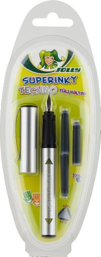 JOLLY Superinky TECHNO, Füllhalter für Kinder, ergonomische Griffzone, stabile Feder, coole Metallic-Oberfläche, inkl. 3 Tintenpatronen, ideal für Schule, Schreiben, Etui