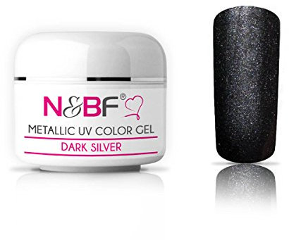 N&BF Metallic UV Gel 5ml | Dark Silver (Silber) | Colorgel metallisch | Metall Effekt-Gel mittelviskos | Made in EU | Nagelgel Metal-Look | Farbgel ohne Säure + selbstglättend für Nail Art
