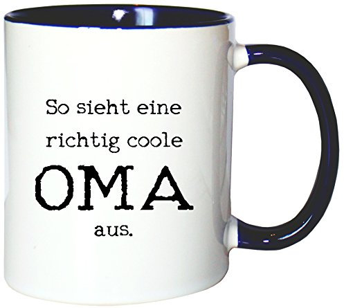 Mister Merchandise Kaffeetasse Becher So Sieht eine richtig Coole Oma aus Omi Großmutter, Farbe: Weiß-Blau