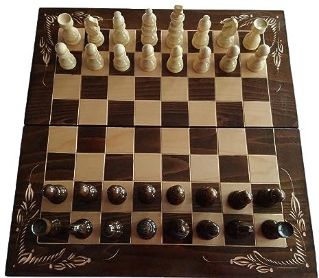 Azi Holz Schachspiel, Handwerk Schachfiguren, Buchen Holz Blume handgeschnitzte Schachbrett Kasten, Brettspiel, Backgammon, Dame, 3+ Jahre, für 2 Spieler