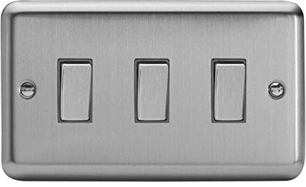 Varilight XS93D Rocker Switches 3 Gang Steel, Matt Chrome