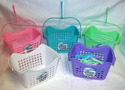 Peg Basket & Laundry Pegs 1 Pastel Washing Line Peg Tidy Basket & 24 Jumbo Pegs