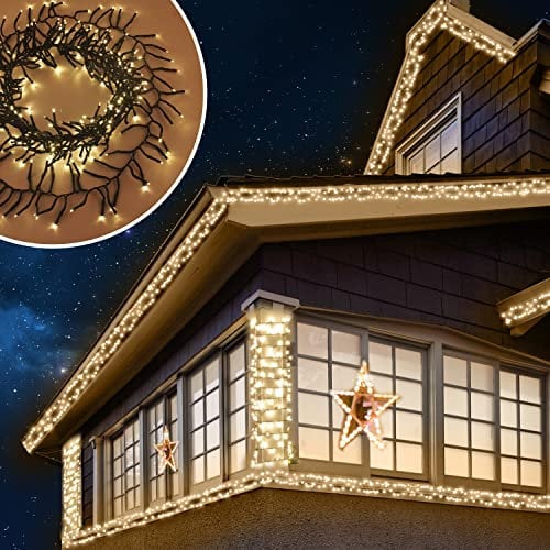 ANSIO® Christmas Lights 1000 LED 12m/39ft Cluster Christmas Tree Lights for Indoor & Outdoor Warm White Decorations Fairy Lights with Timer for Xmas Garden & Party | Mains Powered Green Cable