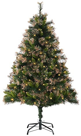 HOMCOM 1.5m 5ft Pre-Lit Christmas Tree Artificial Spruce Xmas Tree Warm White LED Holiday Décor with Metal Stand