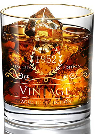 1952 69. Geburtstag, ideal für Männer/Vater/Sohn, Vintage-Whiskey-Gläser, 24 K Gold, handgefertigt, altmodisch, perfekt für den Heimgebrauch, Bourbon Scotch, Party-Dekorationen