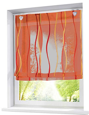 Raffrollo mit farbigen Wellen Druck Rollos Schlaufen Voile Vorhang (BxH 100x140cm, Orange mit U-Haken)