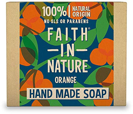 Faith In Nature Natürliche Orangen Handseife, Entgiftend, Vegan & Ohne Tierversuche, Frei von Parabenen und SLS, 100 g