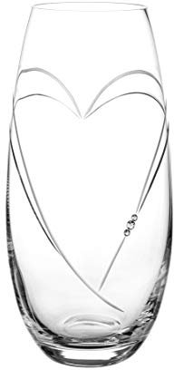 DIAMANTE Vase Cœur en Cœur en Fût de Cristal Taillé à la Main avec Cristaux, 25 cm