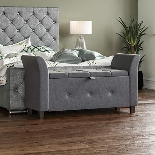 Vida Designs Seville Storage Ottoman, Fabric in Dark Grey Linen, 120x45x60cm - Storage Ottoman with Lift-Up Lid, Ideal for Toys, Bedding & Footstool Use | UKFR Certified