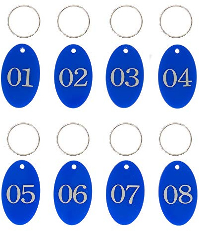 Ovale, nummerierte Etiketten aus Acryl mit Schlüsselring zum Organisieren (blau, 01-100)