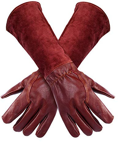 FZTEY Long Gardening Gloves, Breathable and Flexible Garden Safety Work Protective Leather Thorn Proof Gauntlets for Men & Women Birthday & Christmas Gifts (M, Brown, 1)