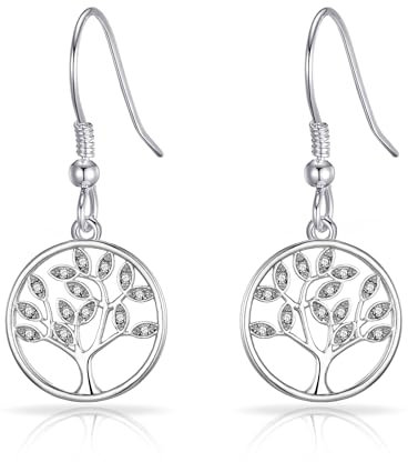 Boucles d'oreilles pendantes Arbre de vie en plaqué argent créées avec des cristaux de Zircondia®