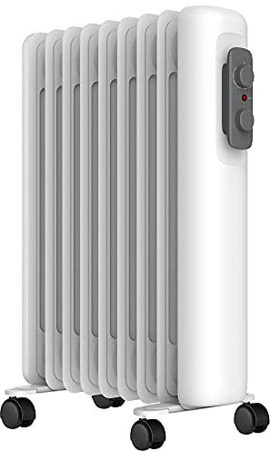 MYLEK Oil Filled Radiator - Electric Heater 2000W - Portable With Adjustable Thermostat & 3 Heat Settings - Tip-Over Protection, Thermal Safety Cut Out - Low Energy Efficient (2kW)