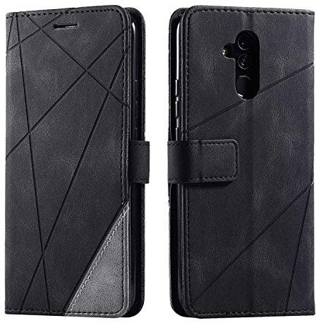 SONWO Hülle für Huawei Mate 20 Lite, Premium Leder PU Handyhülle Flip Case Wallet Silikon Bumper Schutzhülle Klapphülle für Huawei Mate 20 Lite, Schwarz