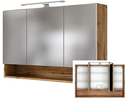 Lomadox Bad Spiegelschrank 3D inkl. LED-Beleuchtung, Wotaneiche Nb., B/H/T: ca. 100/64/20 cm