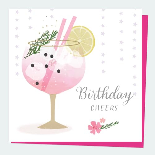 Birthday Card - Drinks - Pink Gin. For Female Adult, Birthday Card for Her, Alcohol, Foliage, Unisex, Party, Fun, Friends, Celebration, Premium. Card with Envelope. (4201)