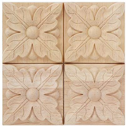 4 Piezas Madera Tallada Calcomanias, Apliques de Madera Tallada, Estilo Europeo Apliques Tallada, Calcomanía sin Pintar con Aplique de Tallados, para Gabinetes de Pared Muebles Armarios de Puertas