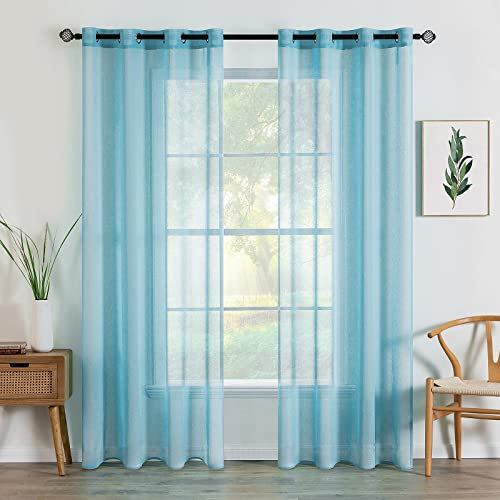 MIULEE Sheer Voile Vorhang Weihnachtsdeko mit Ösen Transparente Optik Gardine Ösenvorhang Ösenschal Transparent Durchsichtig für Schlafzimmer Wohnzimmer 140x145 cm (B x H) 2er Set Himmelblau