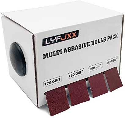Schleifpapier auf der Rolle im Spender, 4 Rollen in verschiedenen Körnungen, Schmirgelpapier-Rollen, lang, für Holzbearbeitung, Metallpolieren, Körnung 120, 180, 360, 600, 6 m je Rolle