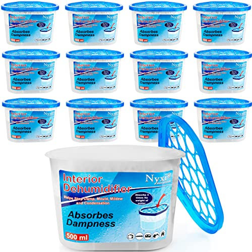 Nyxi Dehumidifier Set of 50 X Interior 500 ml Tube Each Unit - Ideal to stop damp, mould mildew & condensation - For Wardrobe, Home, Kitchen, Garage, Bedroom, Caravan, Office, Basement etc