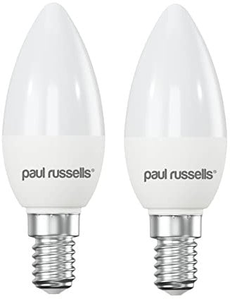 paul russells LED Candle – Small Edison Dimmable Screw Light, 5.5W E14 C37 LED Bulbs, 40w Equivalent, 6500K Daylight, Dimmer SES Energy Saving Ceiling Lightsbulbs, Pack of 2