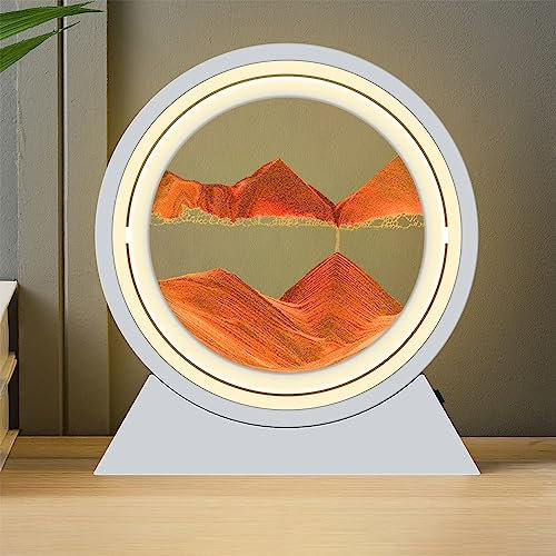 HONPHIER Fließende Sandkunst Sandmalerei mit Licht 360° Drehbar Bewegliches Sandkunstbild 3D Dynamisches Sandbild für Büro Wohnzimmer Schreibtisch Erwachsene Kinder (Rot)
