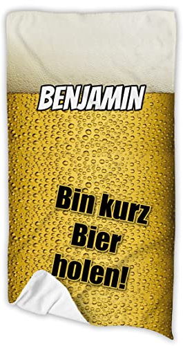 Unikatolo Bier Badetuch mit Name personalisiert 70 x 140 cm | Strandtuch Biergeschenk Männergeschenk Vatertagsgeschenk Reisegutschein Urlaubsgeld Geldgeschenk Lustige Sprüche