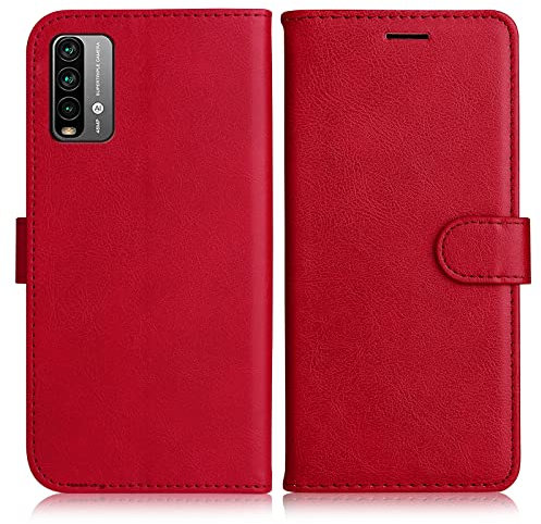 DENDICO Coque pour Redmi 9T / Xiaomi Poco M3, PU en Cuir Coque Portefeuille Étui Housse, Design Classique TPU Coque pour Redmi 9T / Xiaomi Poco M3, Rouge