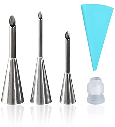 1 jeu de 3 douilles à pâtisserie, seringues professionnelles pour gâteaux feuilletés en acier inoxydable, outils de cuisson à la bouche crème, avec 1 poche à pâtisserie de 10 pouces, 1 connecteur