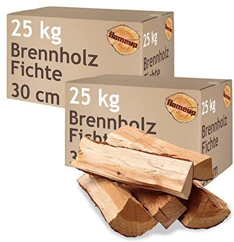 Brennholz Fichte Kaminholz 50 kg Holz 30 cm Für Ofen und Kamin Kaminofen Feuerschale Grill Feuerholz Holzscheite Wood Kammergetrocknet Flameup