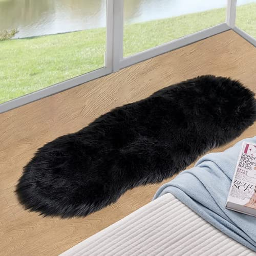 ORINOVA Kunstfell Teppich Schwarz Flauschig Fellteppich 60x120 cm Kuschelteppich Schlafzimmer Bettvorleger Weich Wohnzimmer Waschbar Fellform