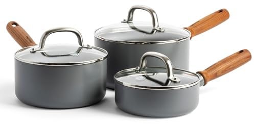 GreenPan Mayflower Pro Hard Anodized Healthy Ceramic Nonstick, 6 Piece Cookware Set, Inclu. 16 cm, 18 cm and 20 cm Saucepans with Glass Lids, PFAS-Free, Induction Suitable, Charcoal Gray