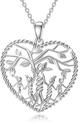 Waysles Tree of Life necklace Women 925 Sterling Silver Mother and Children Love Heart Pendant Family Tree Jewellery Gifts for Mum Daughter Girls