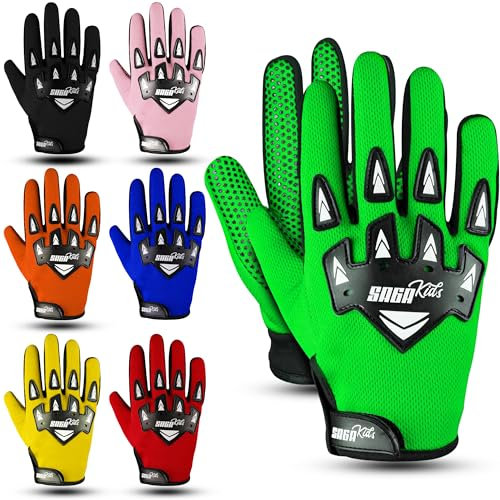 SAGA SPORTS Guanti da moto per bambini Guanti da motocross durevoli e confortevoli Abbigliamento da moto perfetto per il tuo bambino (Verde, Medium [6-8 Yrs])