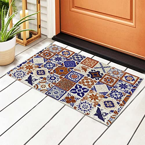 Door Mat Ceramic Moroccan Mexican Talavera Tiles Entrance Door Mats Washable Floor Mat Soft Bathroom Mats For Entry Doorstep Kitchen 40X60Cm