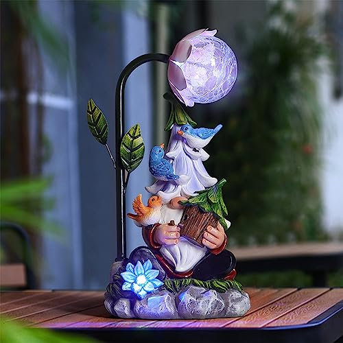 Gartenzwerge,Gartenzwerge für Außen,Solar Gartenzwerg Kunstharz, Lustig Gartenzwerg Wetterfest Figur mit LED- Solarlaterne Zwerg Gartenfiguren,Gartenlichter für Terrasse,Rasen, Hof,Dekor 25cm (Stil1)
