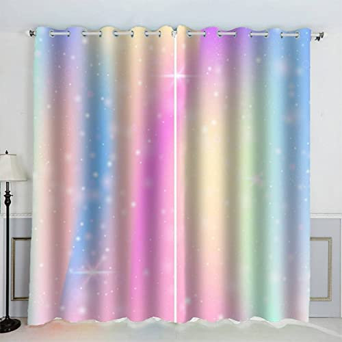 AKATIE Kinderzimmer Vorhänge Regenbogen Bunt Fenstervorhang mit ösen Junge Mädchen Schlafzimmer Wohnzimmer Küche Verdunklungsvorhang 2-Set (150x166 cm)