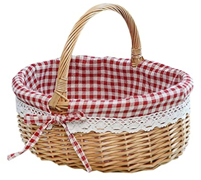 NUOBESTY Tablett Picknickkorb Aus Weide Mit Innenfutter Aufbewahrungskorb Für Decken Dekorativer Partykorb Aufbewahrungskorb Für Süßigkeiten Kind Hölzern Draussen Süssigkeit