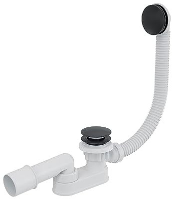 kielle Ablaufgarnituren - Ablauf- und Überlaufgarnitur für Badewanne, Länge: 800 mm, ClickClack, Metall, schwarz matt 11601014