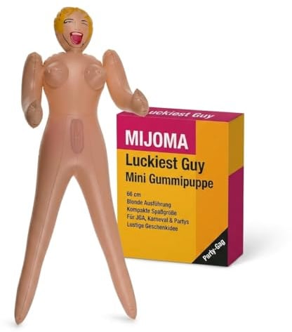 MIJOMA Aufblasbare Mini-Gummipuppe für Erwachsene – 66 cm Erotik Scherzartikel als Party-Gag für Junggesellenabschied, blondes Haar