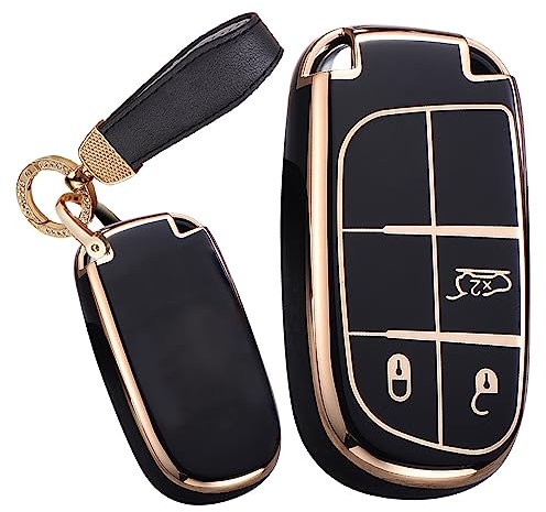 TECART Smart Autoschlüssel Hülle Cover Passt für Chrysler 300C Jeep Renegade Compass Grand Cherokee Dodge FIAT 500X TPU Schutzhülle Schlüsselcover Zubehör Auto Schlüsselhülle Mit 3 Taste A Schwarz