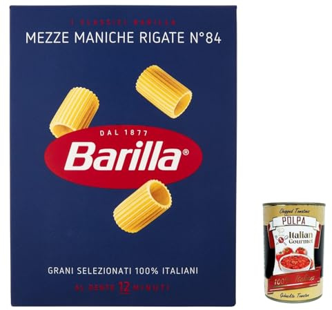 Italian Gourmet Pasta Mezze Maniche Rigate nr.84 5 x 500g Hartweizen | Formato corto scanalato, ideale per sughi corposi; aus 100% italienischem, Gesamtnettogewicht 2,5 kg + Kostenlos Polpa 400g