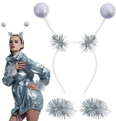 Alien Haarreif Halloween Haarschmuck, Glitzerkugeln Haarreif, Alien Kostüm Damen Weltall Kostüm, Space Girl, Haarreifen Halloween für Halloween Party, Damen & Herren