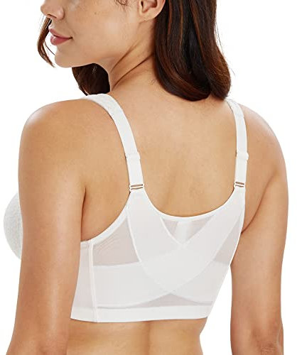 Lemorosy BH Damen Ohne Bügel Minimizer Komfort Große Brüste Starker Halt Vorne Verschluss Rückenstütze Ungepolstert Bügelloser Entlastungs Klassischer BH(Weiß,110C)