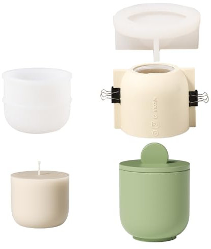 BOOWAN NICOLE Moule à bougie rond en forme de pot de 300 ml avec recharge de moules en silicone, bougeoir Jesmonite pilier, boîte avec couvercle, moule en silicone, pour la fabrication de bougies,