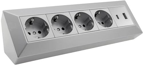 Bloque de enchufes Toma de esquina Toma de contacto de protección de 4 vías USB-A USB-C PD gris plateado