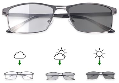 Vepiant Photochromic Bifocal Reading Glasses Men Women Transition Sunglasses UV400 Protection Sun Readers Far and Near Dual-Use Blue Light Blocking Eyeglasses Full Rim Metal Frame Presbyopia Eyewear