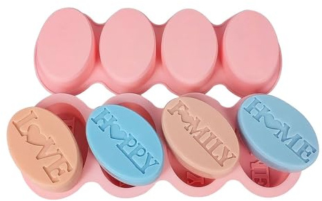 BFJ Silicone Soap Mould 4 Cavities Oval Silicone Soap Moulds with Letter for Homemade Craft Soap Mold, Cake Mold, Ice Cube(Size 9 x 6cm)