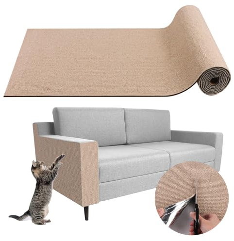 Alfombra rascador para Gatos Adhesivo Alfombra para Gatos tapete rascador para Gatos Protector Sofa Gatos arañazo rascador Gatos Pared (Caqui, 40×400cm)