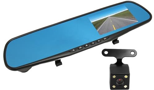 Rückfahrkamera Spiegel, 4,3 Zoll 1080P Front Rückfahrkamera Spiegel Fahrrekorder, G Sensor Anti Shake Smart Rückspiegel Zum Fahren, Einparkhilfe, für Autos, LKWs, SUVs